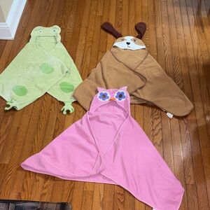 Animal-Themed Hooded Bath Towels - Pink, Green, Brown